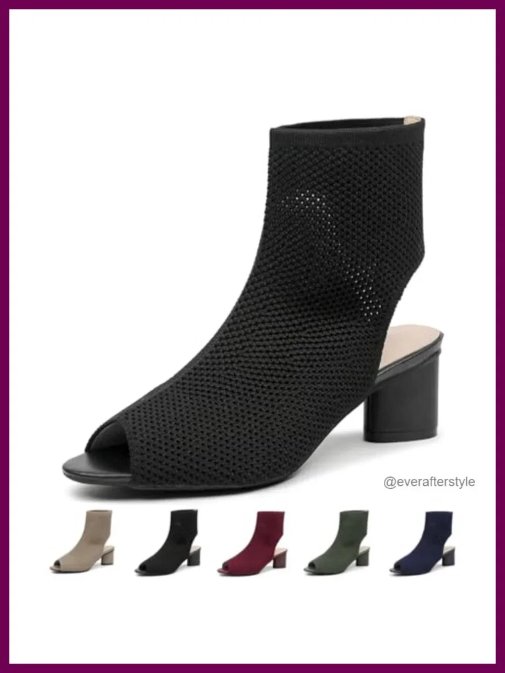 Knit Peep Toe Slingback Chunky Heel Ankle Boots Open Pointed Toe Hollow Heeled